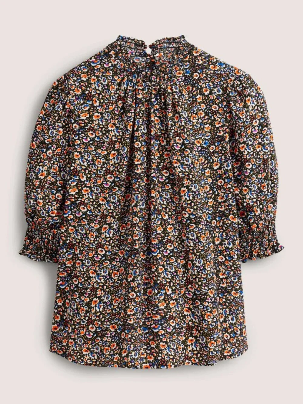 Boden Smocked Detail Printed Top in Multi Eden Bloom